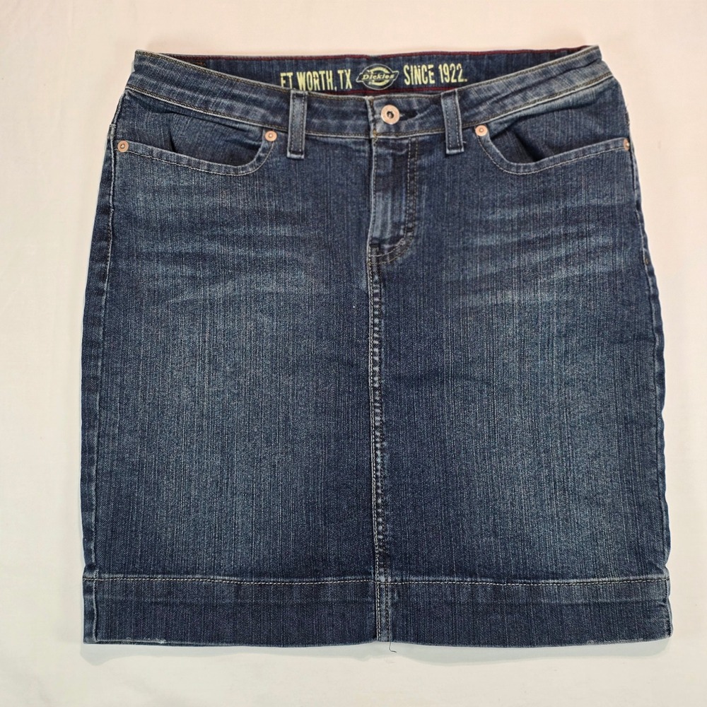 Dickies Womens Denim Mini Skirt Dark Wash Stretch Jean Skirt Size 6 FK203ATD